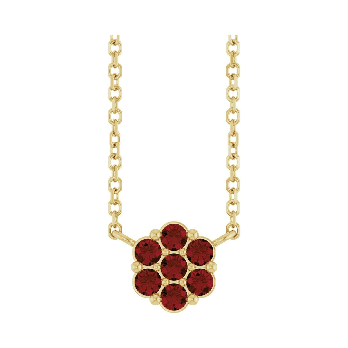 Sapphire Row Natural Gemstone Flower Cluster Necklace - Mozambique Garnet, 14K Yellow Gold