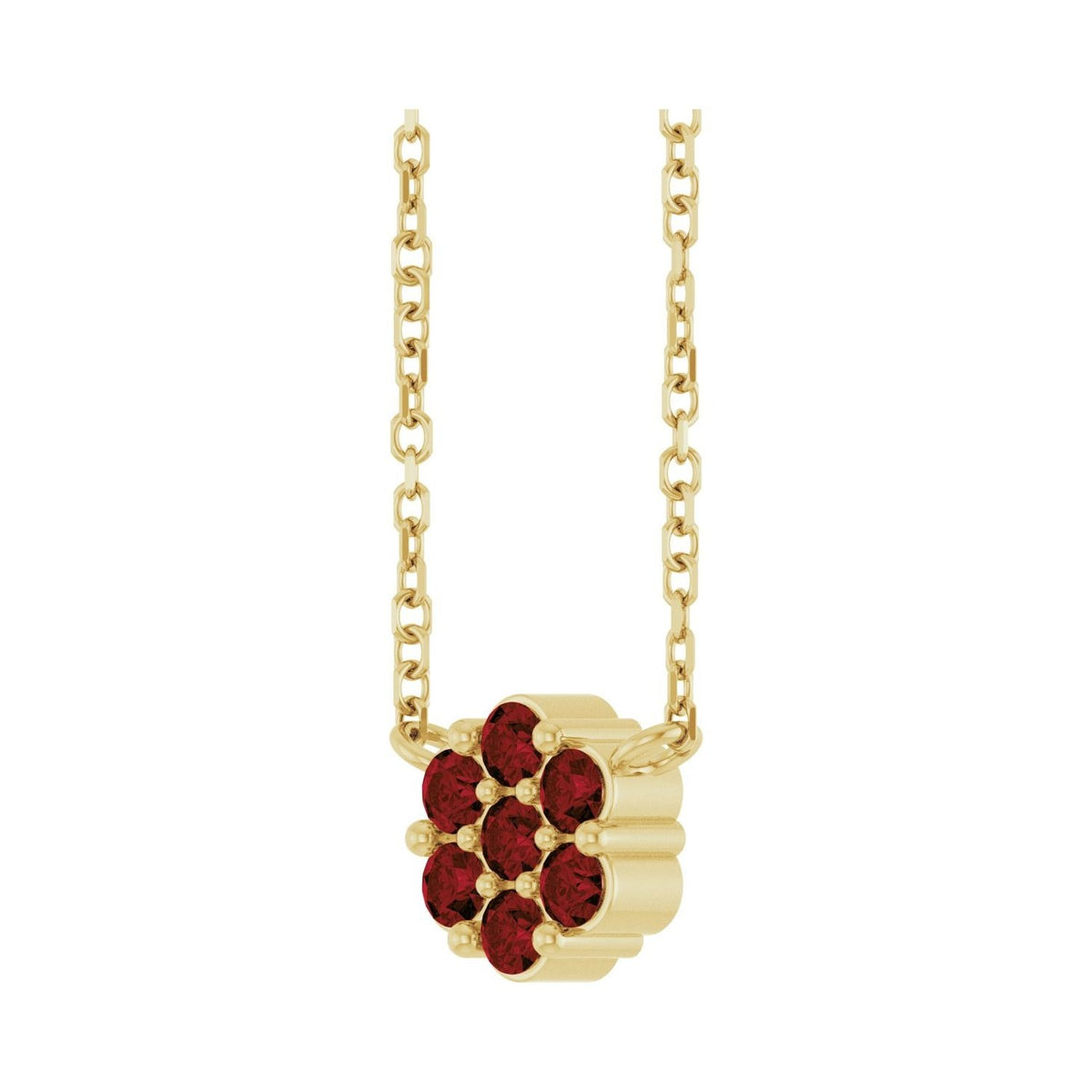 Sapphire Row Natural Gemstone Flower Cluster Necklace - Mozambique Garnet, 14K Yellow Gold (view 2)