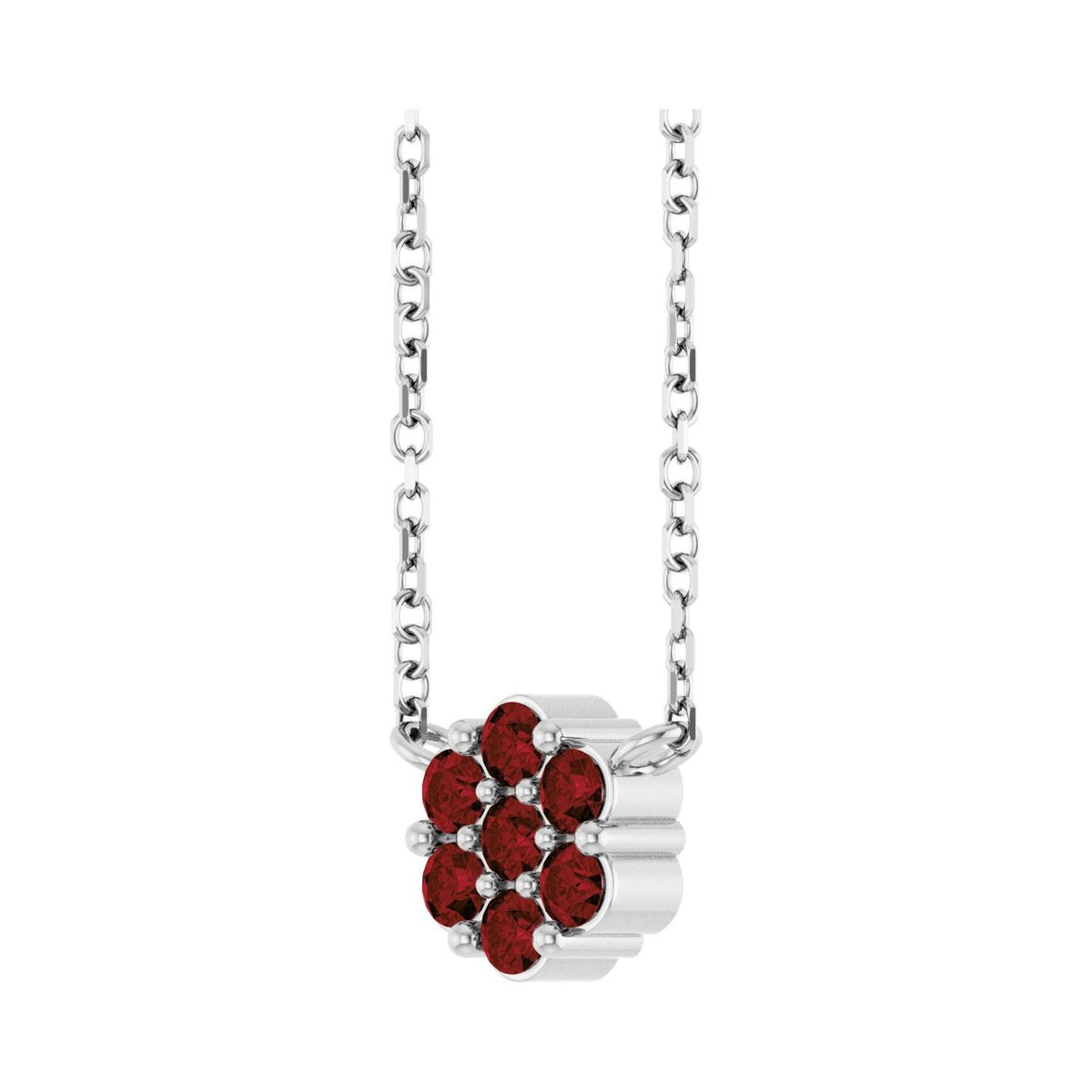 Sapphire Row Natural Gemstone Flower Cluster Necklace - Mozambique Garnet, 14K White Gold (view 2)