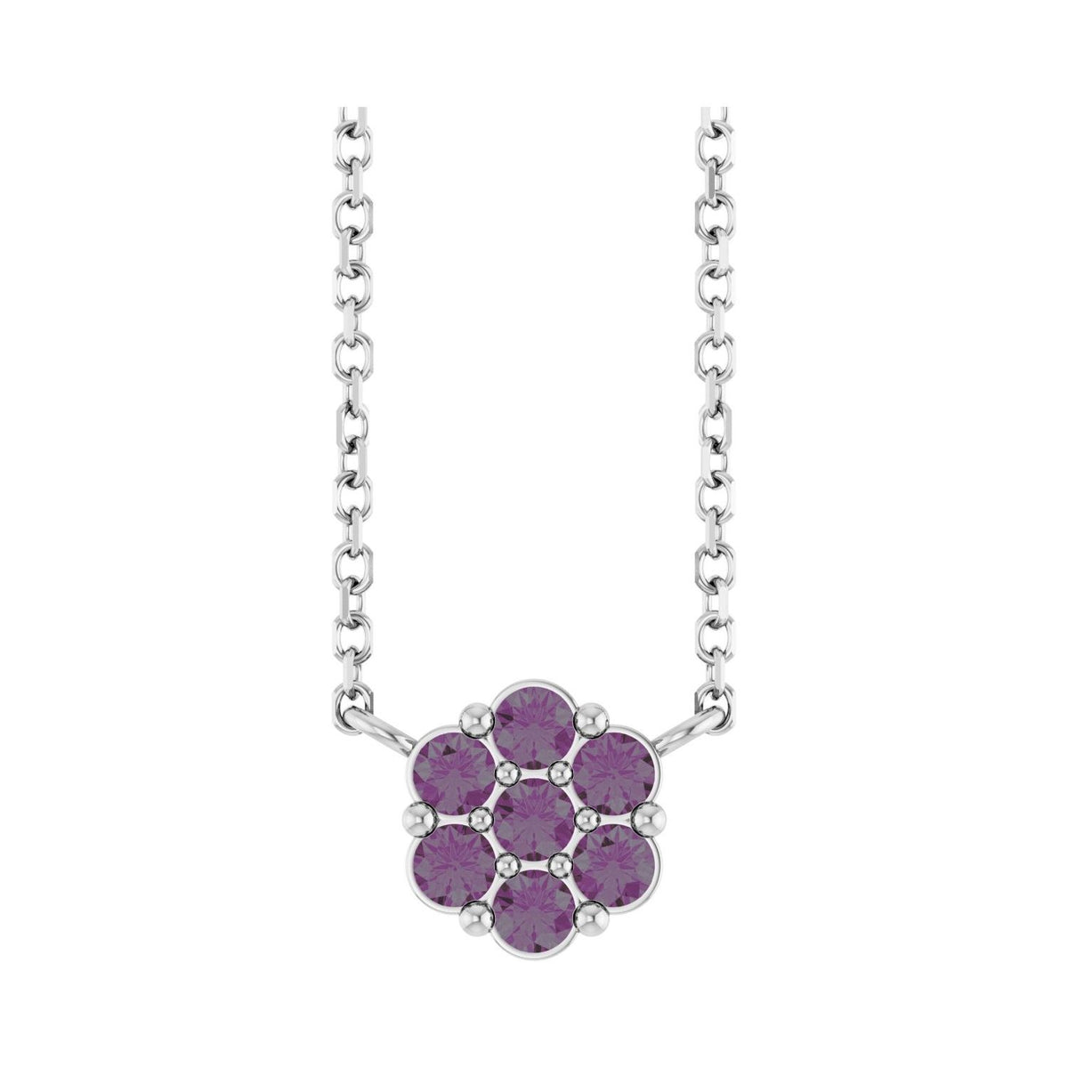 Sapphire Row Natural Gemstone Flower Cluster Necklace - Alexandrite, Platinum