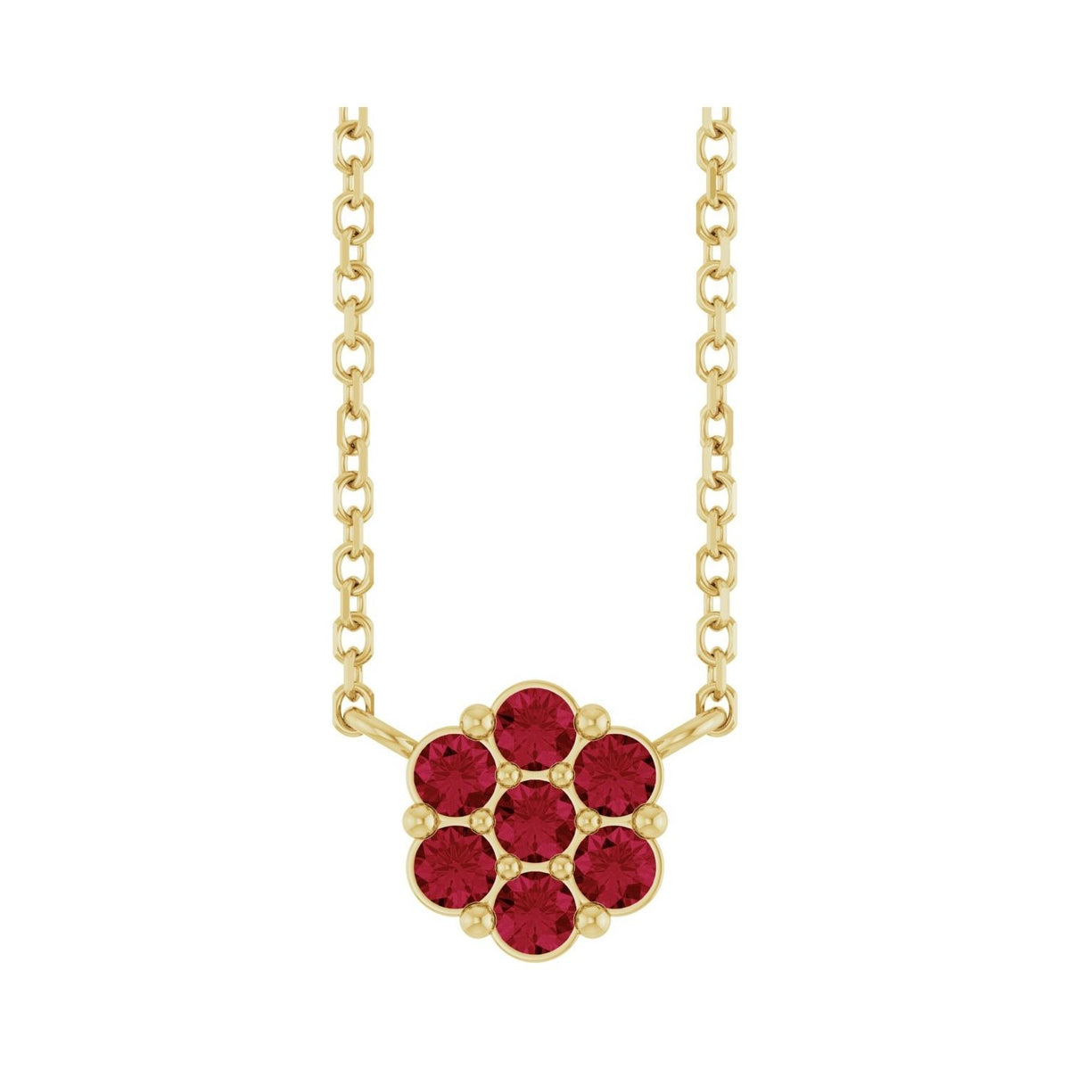 Sapphire Row Natural Gemstone Flower Cluster Necklace - Ruby, 14K Yellow Gold