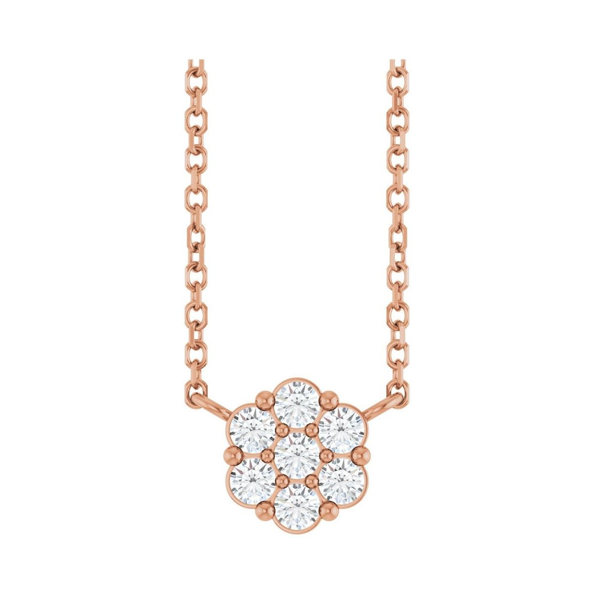 Sapphire Row Natural Gemstone Flower Cluster Necklace - White Sapphire, 14K Rose Gold