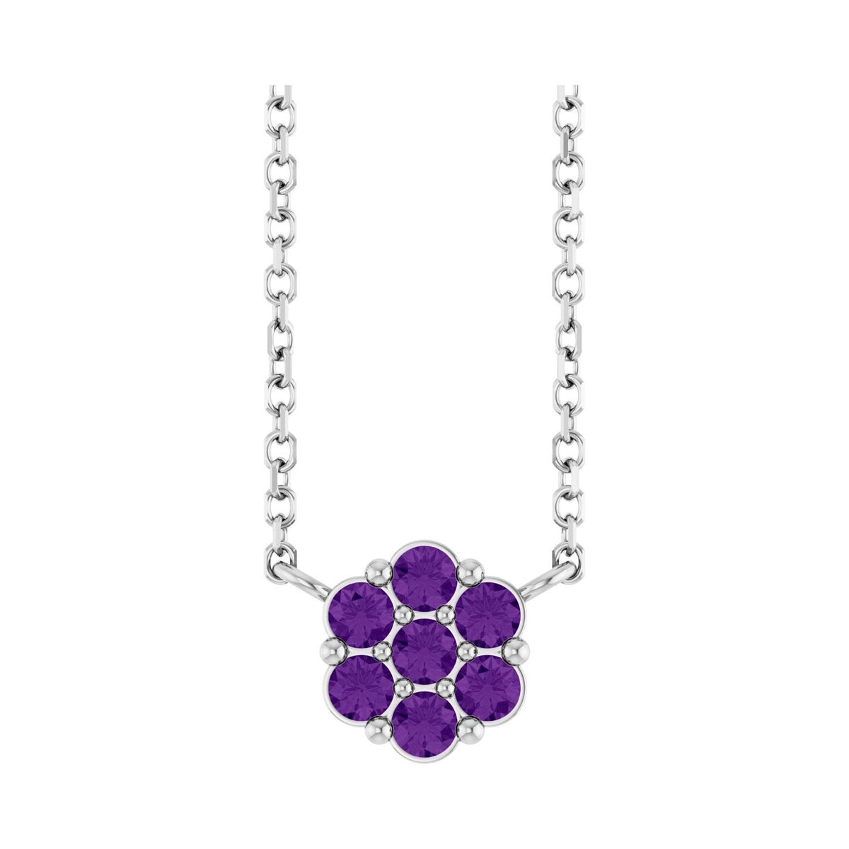 Sapphire Row Natural Gemstone Flower Cluster Necklace - Amethyst, Platinum