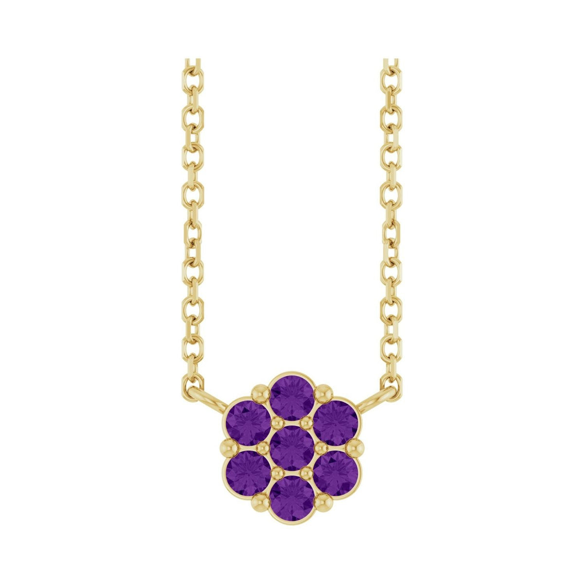 Sapphire Row Natural Gemstone Flower Cluster Necklace - Amethyst, 14K Yellow Gold