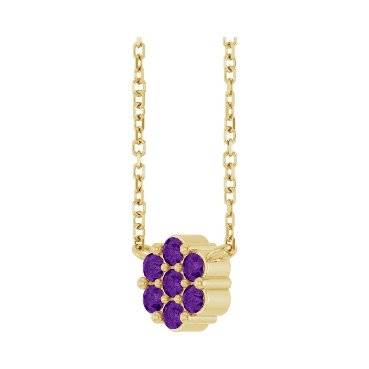 Sapphire Row Natural Gemstone Flower Cluster Necklace - Amethyst, 14K Yellow Gold (view 2)