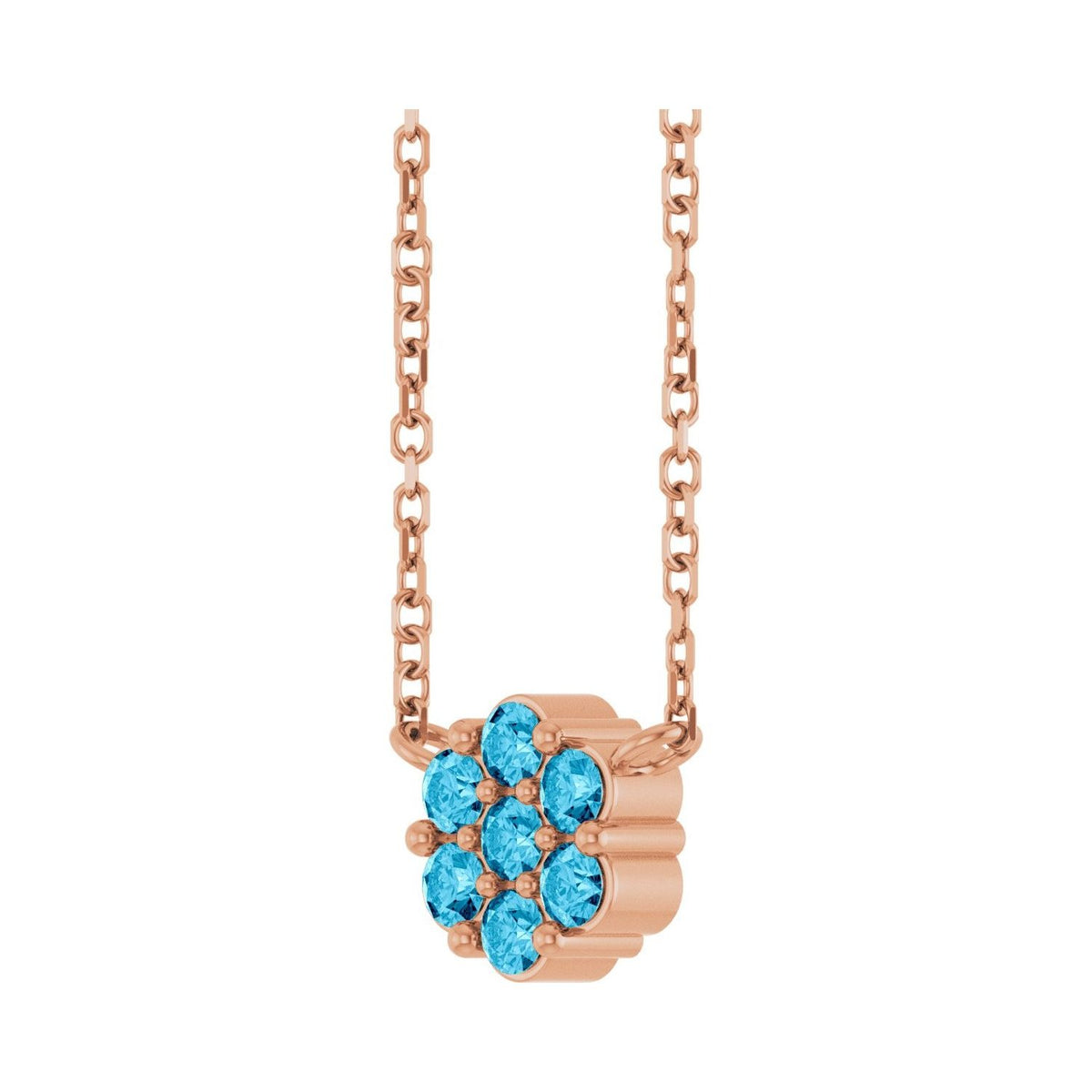 Sapphire Row Natural Gemstone Flower Cluster Necklace - Aquamarine, 14K Rose Gold (view 2)