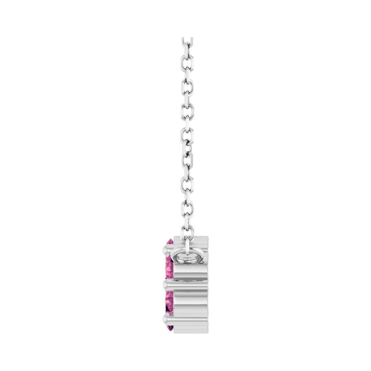 Sapphire Row Natural Gemstone Flower Cluster Necklace - Pink Tourmaline, Platinum (view 3)