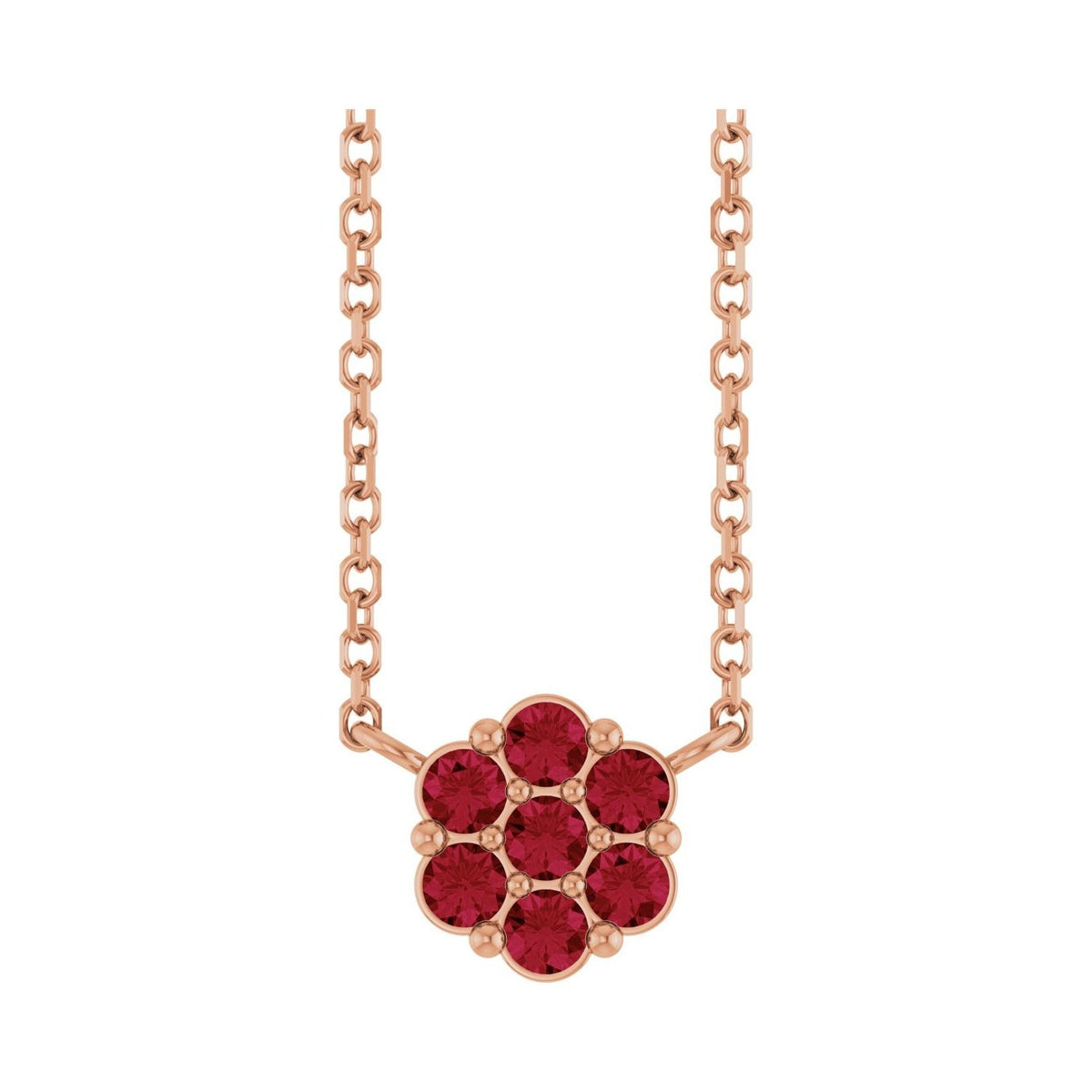 Sapphire Row Natural Gemstone Flower Cluster Necklace - Ruby, 14K Rose Gold