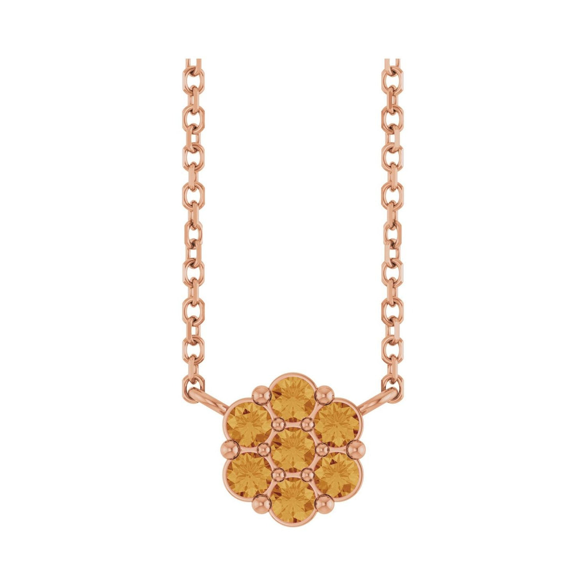 Sapphire Row Natural Gemstone Flower Cluster Necklace - Citrine, 14K Rose Gold