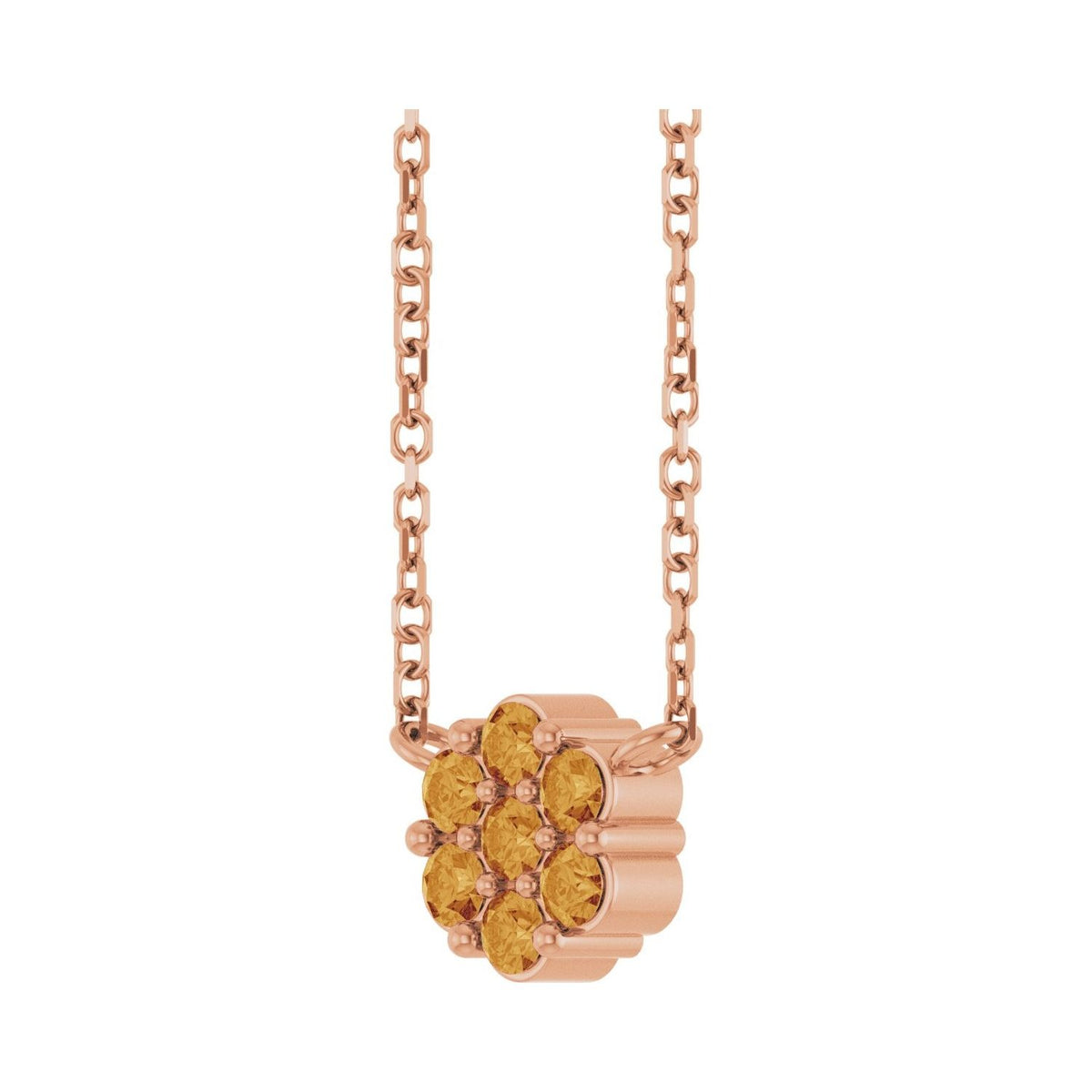 Sapphire Row Natural Gemstone Flower Cluster Necklace - Citrine, 14K Rose Gold (view 2)