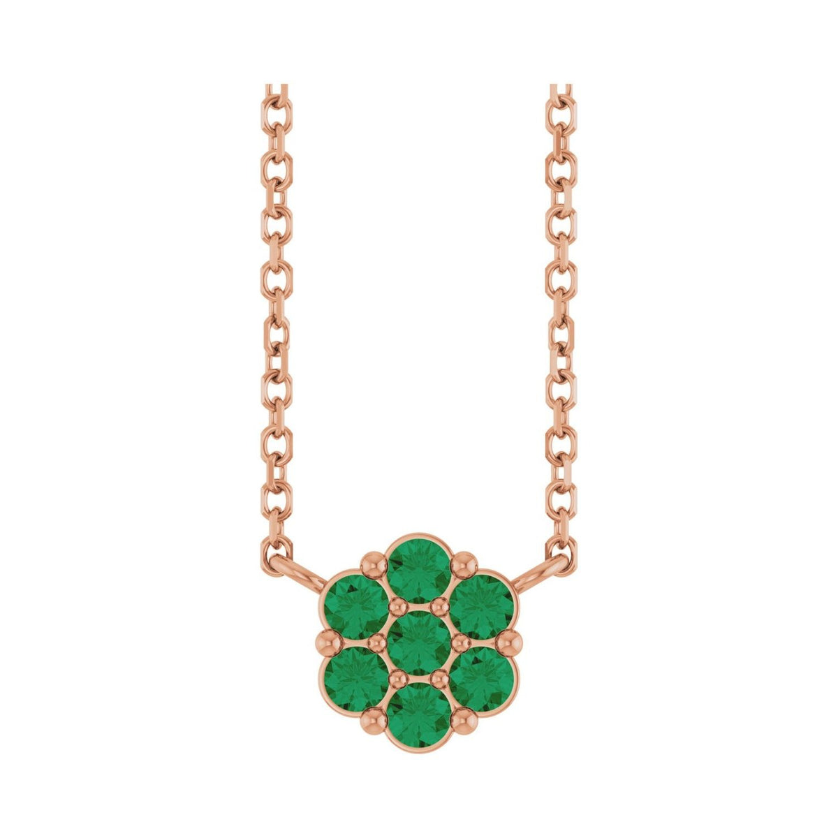Sapphire Row Natural Gemstone Flower Cluster Necklace - Emerald, 14K Rose Gold