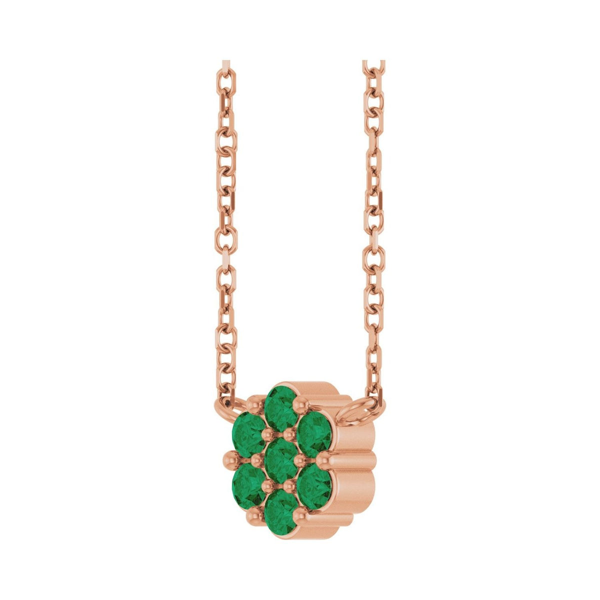 Sapphire Row Natural Gemstone Flower Cluster Necklace - Emerald, 14K Rose Gold (view 2)