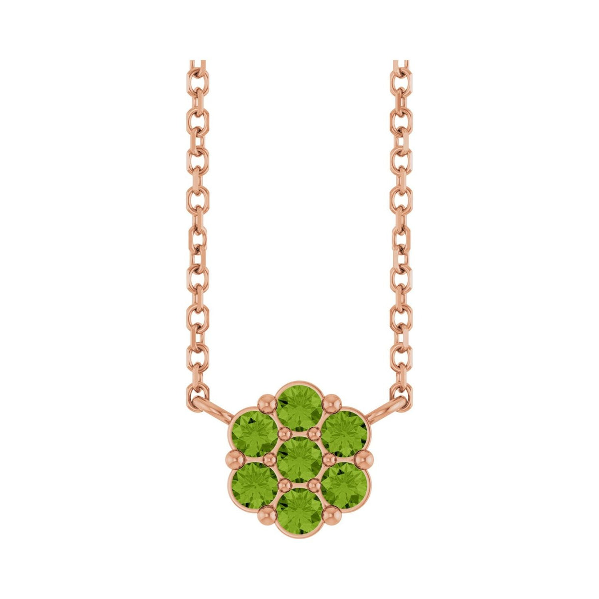 Sapphire Row Natural Gemstone Flower Cluster Necklace - Peridot, 14K Rose Gold