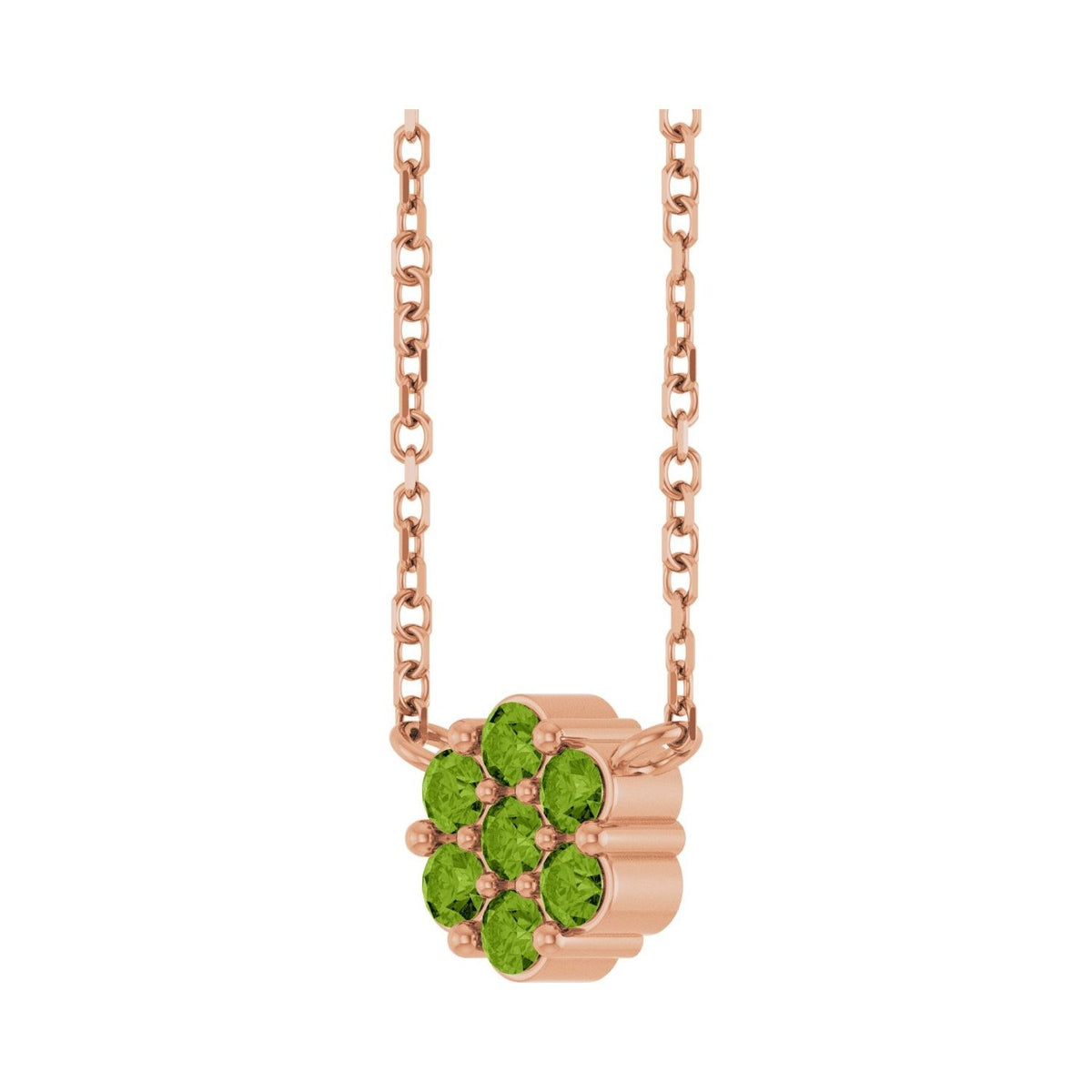 Sapphire Row Natural Gemstone Flower Cluster Necklace - Peridot, 14K Rose Gold (view 2)