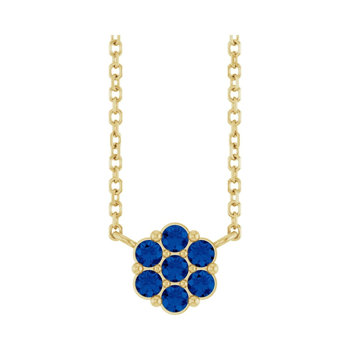 Sapphire Row Natural Gemstone Flower Cluster Necklace - Blue Sapphire, 14K Yellow Gold