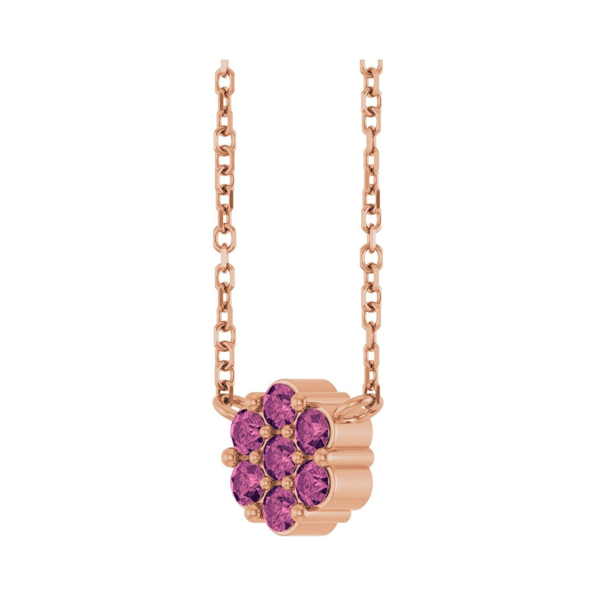Sapphire Row Natural Gemstone Flower Cluster Necklace - Pink Tourmaline, 14K Rose Gold (view 2)