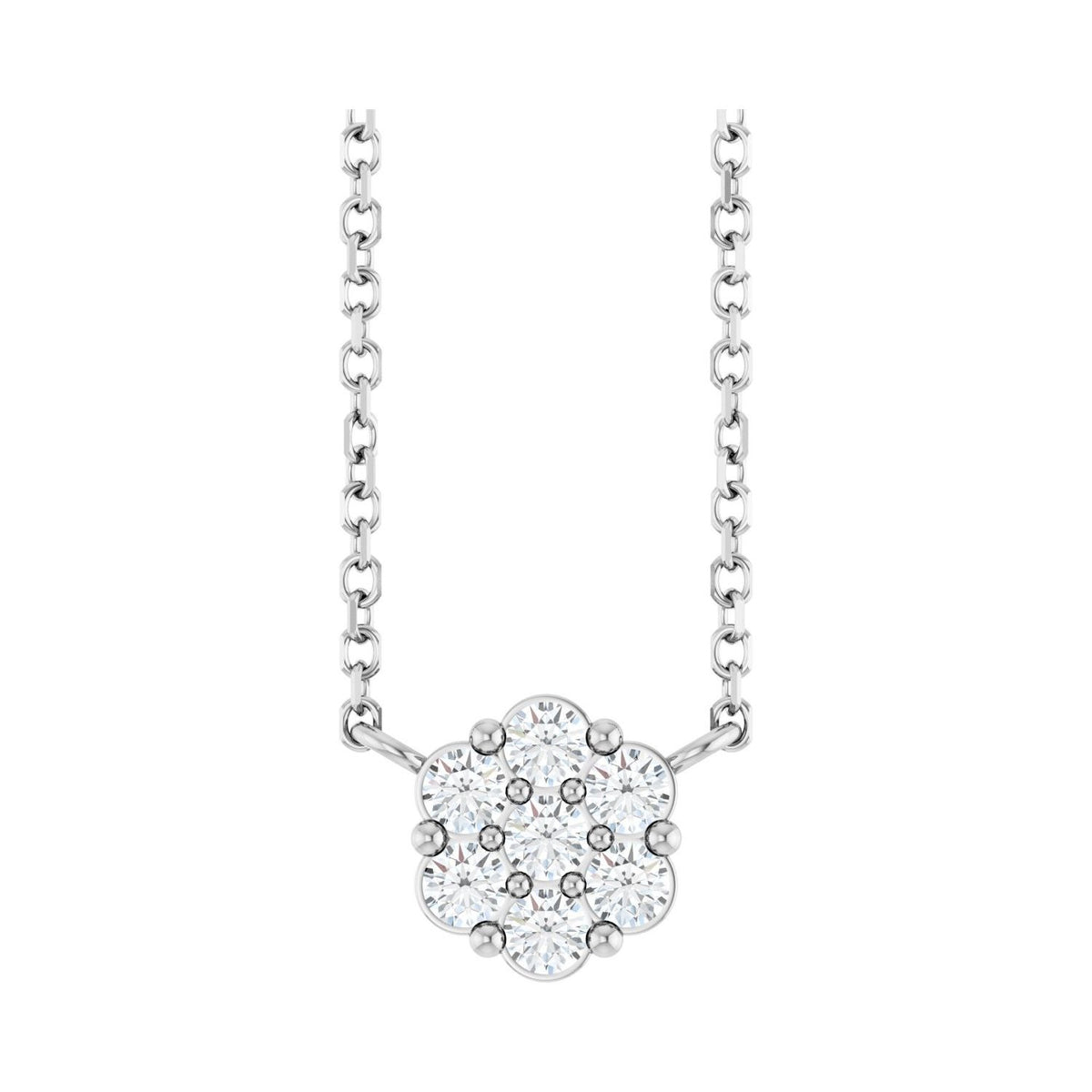 Sapphire Row Natural Gemstone Flower Cluster Necklace - White Sapphire, 14K White Gold