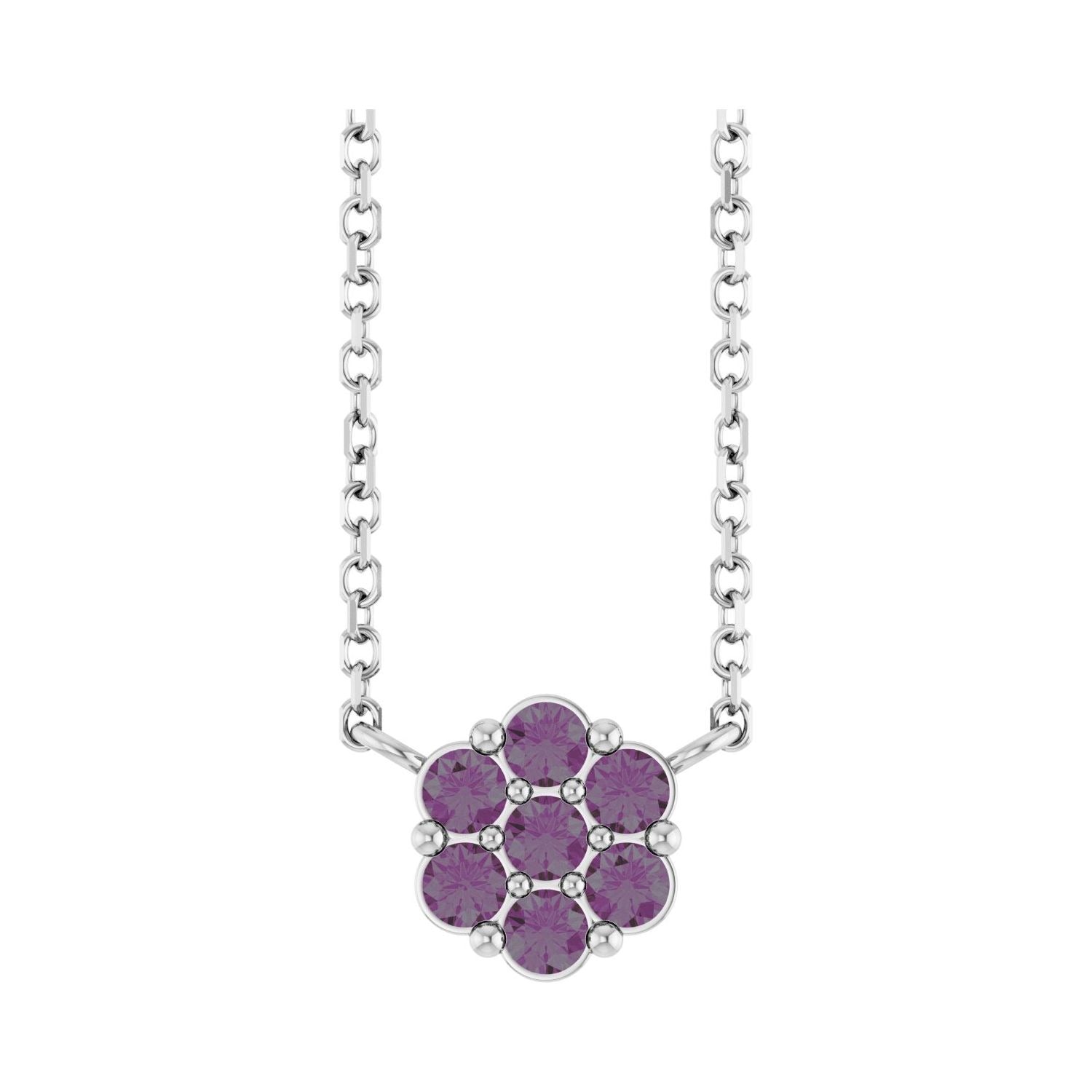 Sapphire Row Natural Gemstone Flower Cluster Necklace - Alexandrite, 14K White Gold