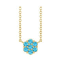 Sapphire Row Natural Gemstone Flower Cluster Necklace - Aquamarine, 14K Yellow Gold