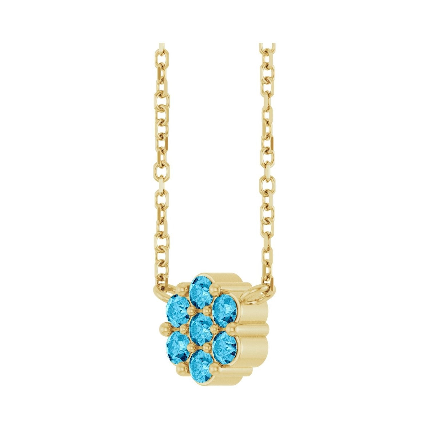 Sapphire Row Natural Gemstone Flower Cluster Necklace - Aquamarine, 14K Yellow Gold (view 2)
