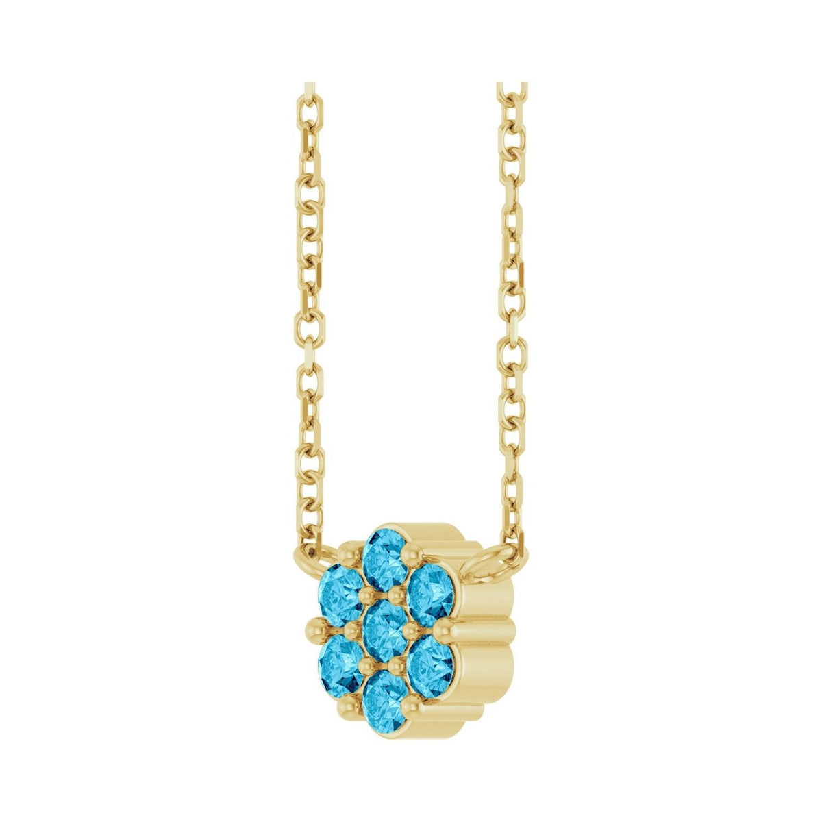 Sapphire Row Natural Gemstone Flower Cluster Necklace - Aquamarine, 14K Yellow Gold (view 2)