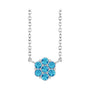 Sapphire Row Natural Gemstone Flower Cluster Necklace - Blue Zircon, 14K White Gold