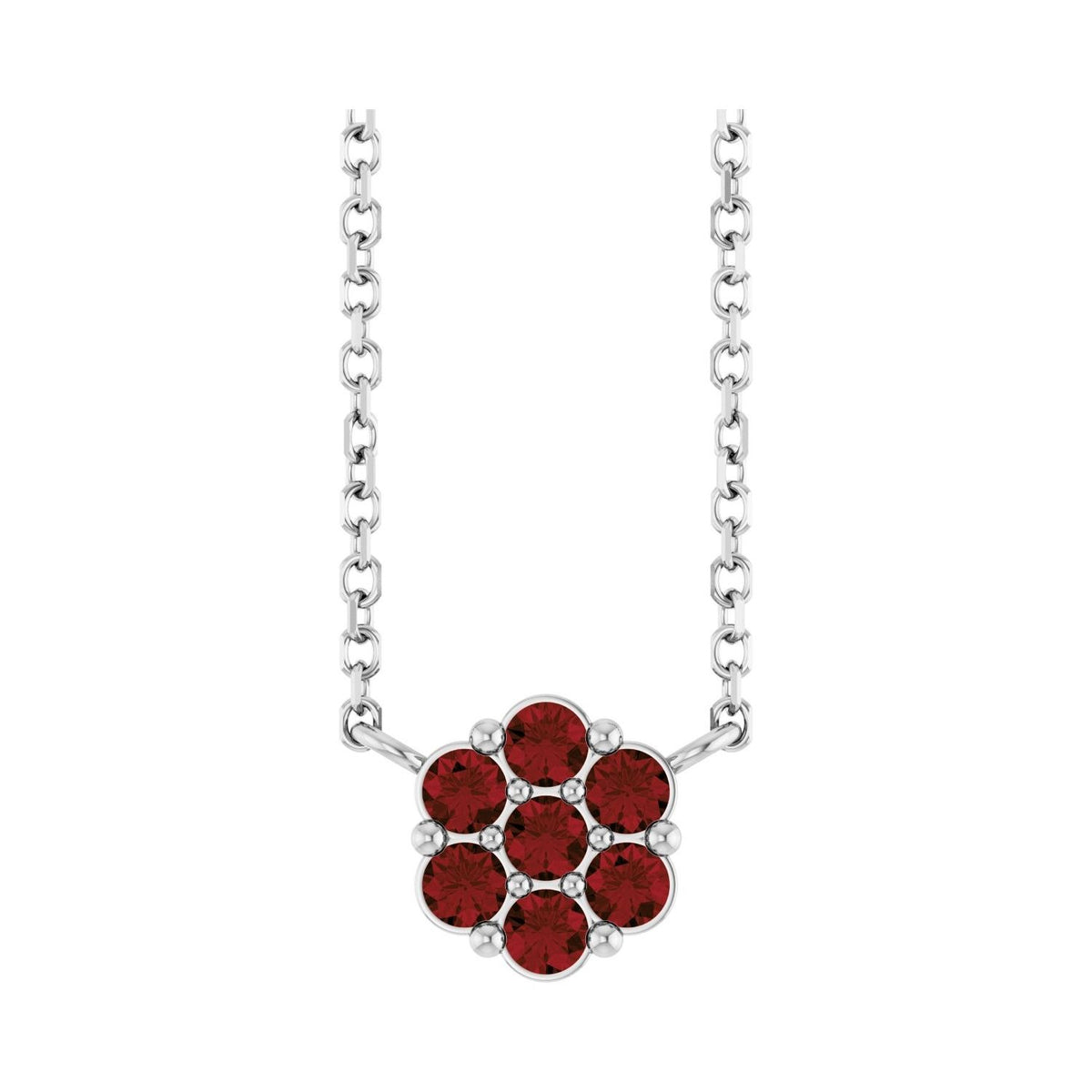 Sapphire Row Natural Gemstone Flower Cluster Necklace - Mozambique Garnet, Platinum