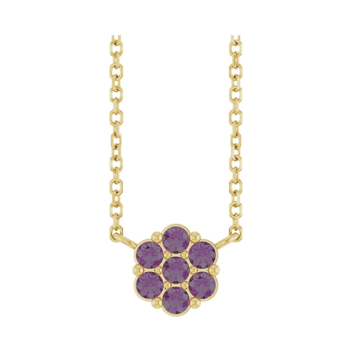 Sapphire Row Natural Gemstone Flower Cluster Necklace - Alexandrite, 14K Yellow Gold