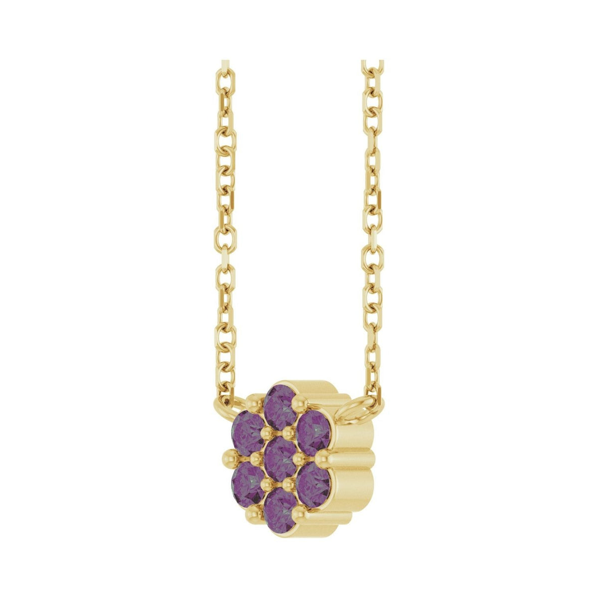 Sapphire Row Natural Gemstone Flower Cluster Necklace - Alexandrite, 14K Yellow Gold (view 2)