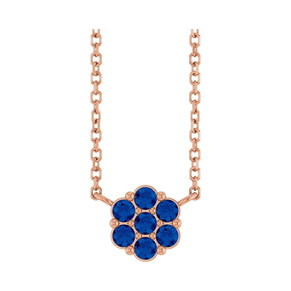 Sapphire Row Natural Gemstone Flower Cluster Necklace - Blue Sapphire, 14K Rose Gold