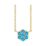 Sapphire Row Natural Gemstone Flower Cluster Necklace - Blue Zircon, 14K Yellow Gold