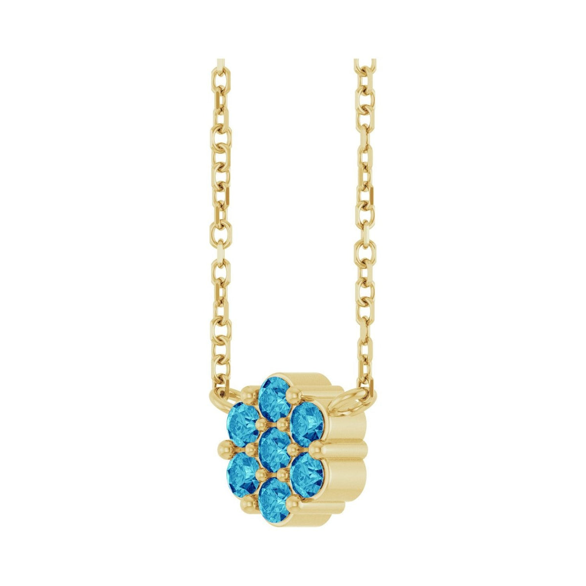 Sapphire Row Natural Gemstone Flower Cluster Necklace - Blue Zircon, 14K Yellow Gold (view 2)