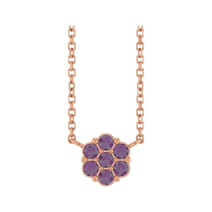 Sapphire Row Natural Gemstone Flower Cluster Necklace - Alexandrite, 14K Rose Gold