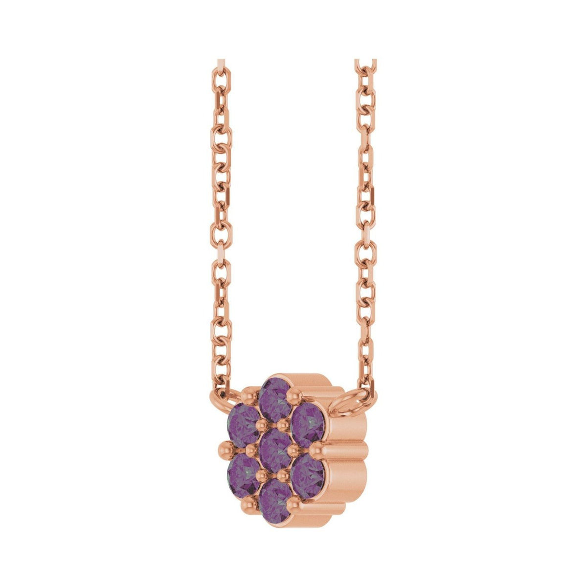 Sapphire Row Natural Gemstone Flower Cluster Necklace - Alexandrite, 14K Rose Gold (view 2)
