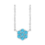 Sapphire Row Natural Gemstone Flower Cluster Necklace - Aquamarine, 14K White Gold
