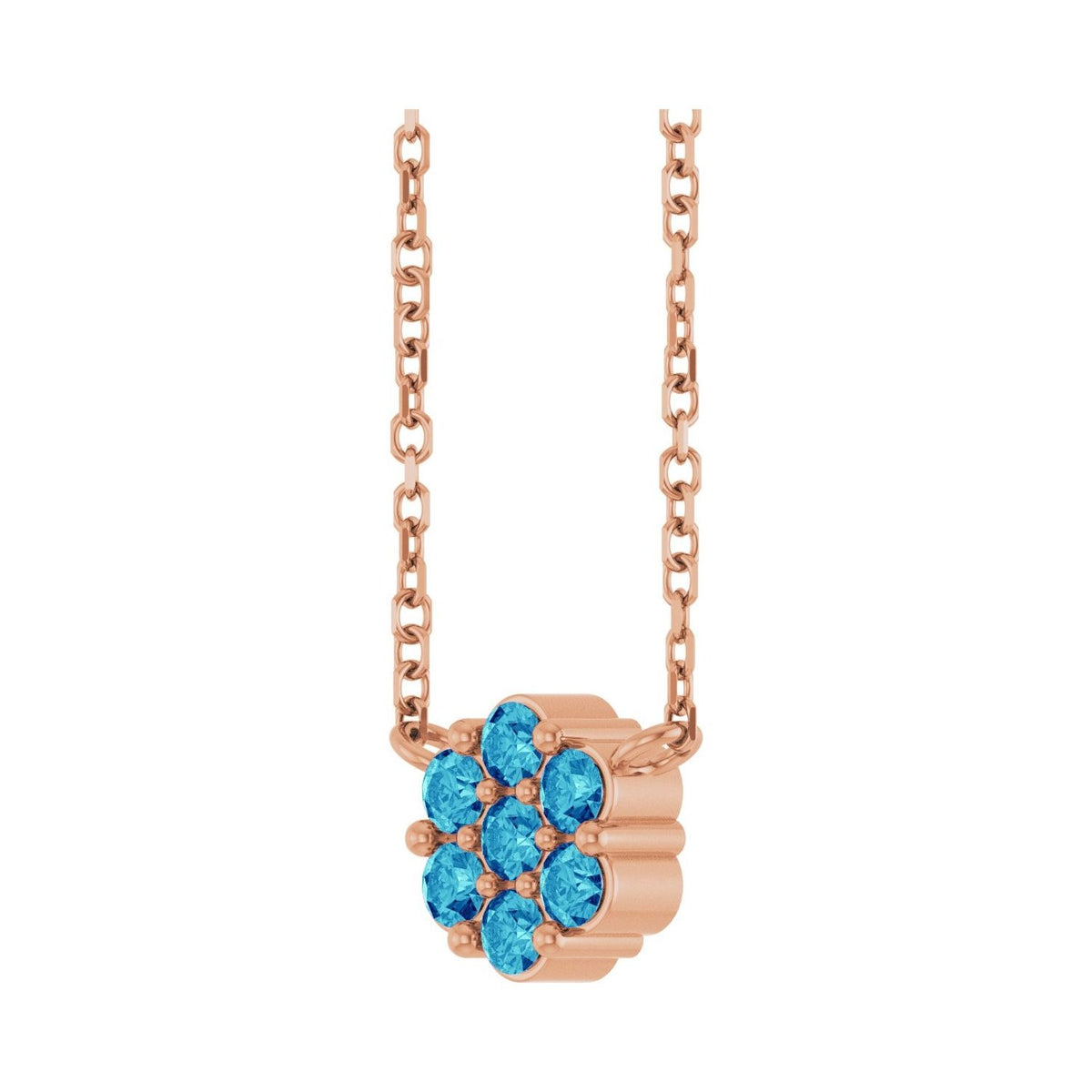 Sapphire Row Natural Gemstone Flower Cluster Necklace - Blue Zircon, 14K Rose Gold (view 2)