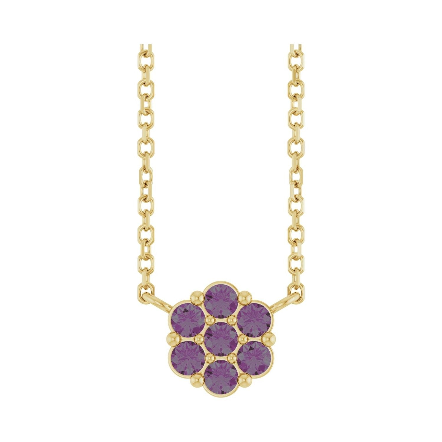 Sapphire Row Lab-Grown Gemstone Flower Cluster Necklace - Alexandrite, 14K Yellow Gold