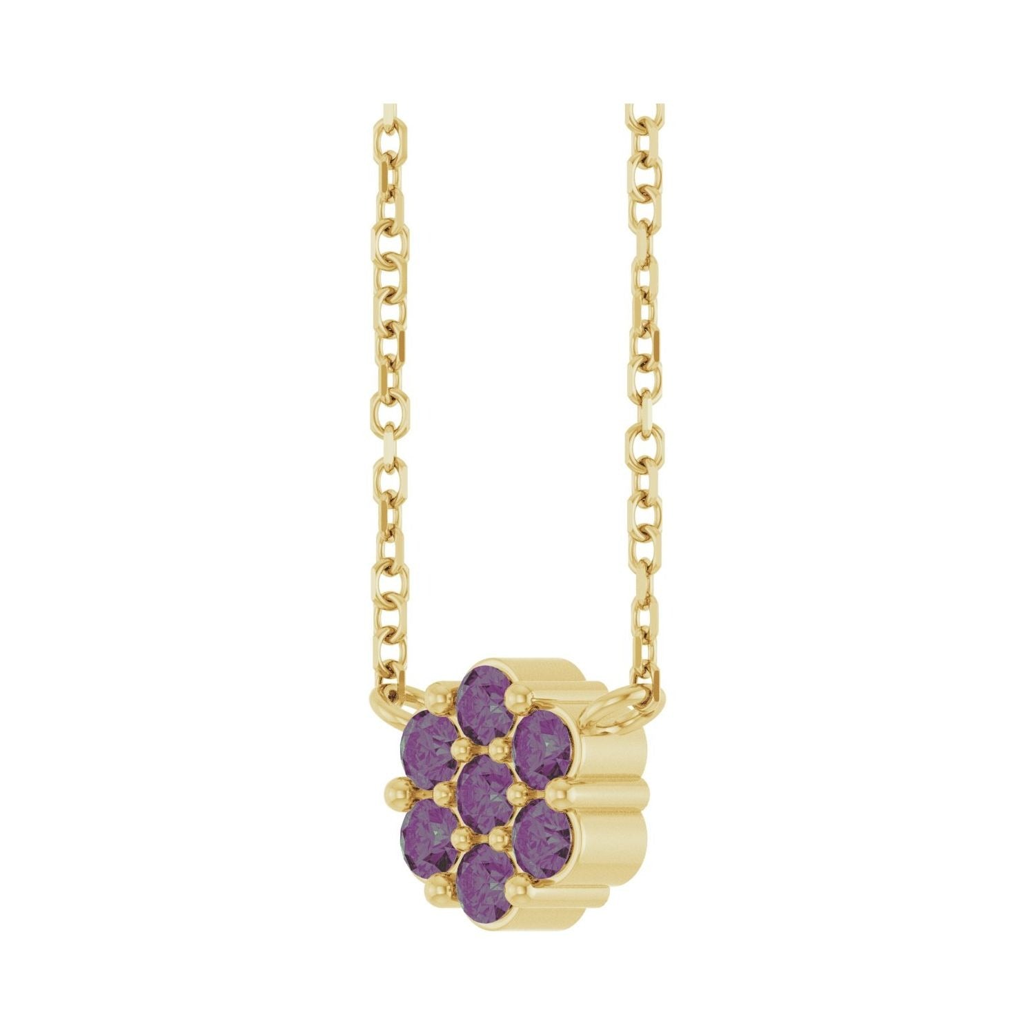 Sapphire Row Lab-Grown Gemstone Flower Cluster Necklace - Alexandrite, 14K Yellow Gold (view 2)