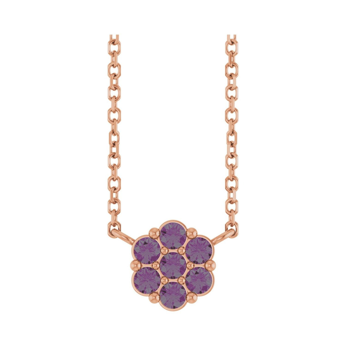 Sapphire Row Lab-Grown Gemstone Flower Cluster Necklace - Alexandrite, 14K Rose Gold