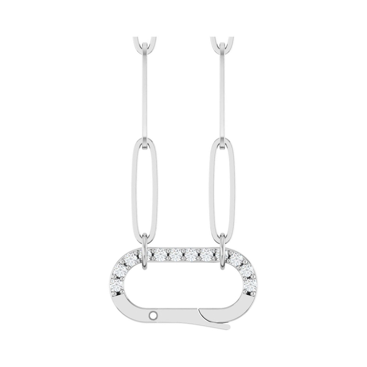 Sapphire Row Natural Diamond Pavé Carabiner Charm Necklace - 14K White Gold