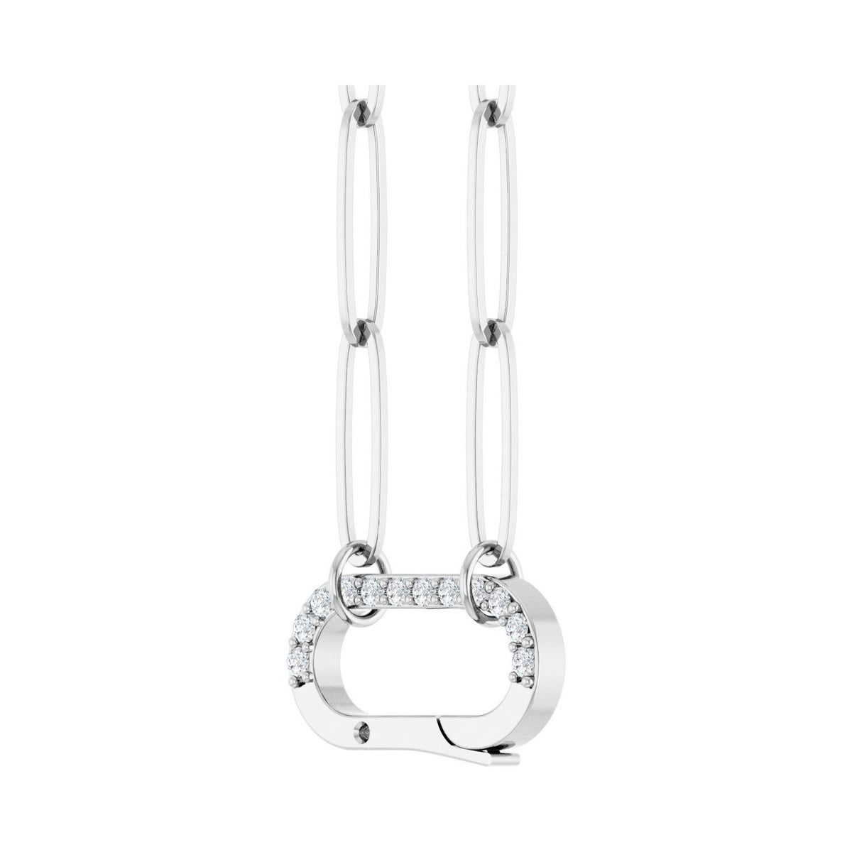 Sapphire Row Natural Diamond Pavé Carabiner Charm Necklace - 14K White Gold (view 2)