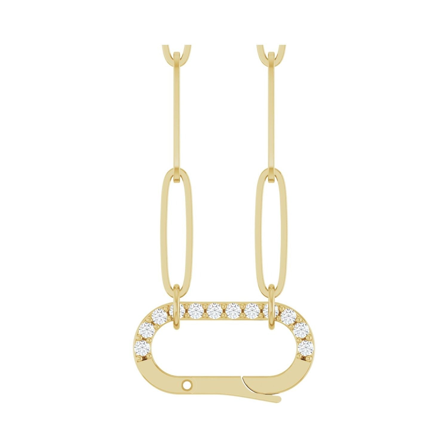Sapphire Row Natural Diamond Pavé Carabiner Charm Necklace - 14K Yellow Gold