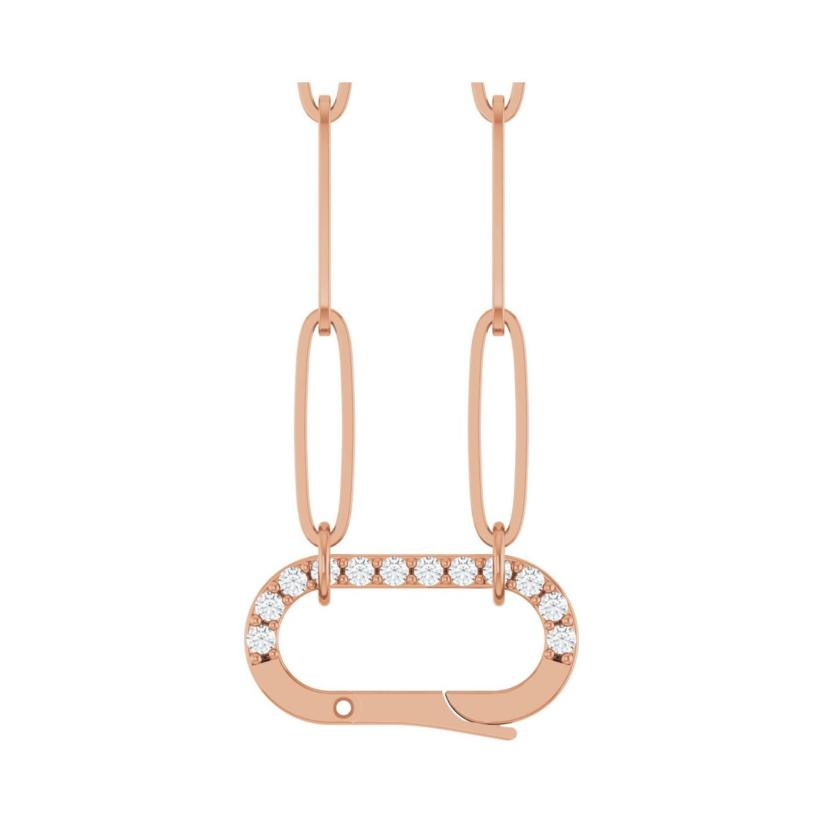 Sapphire Row Natural Diamond Pavé Carabiner Charm Necklace - 14K Rose Gold