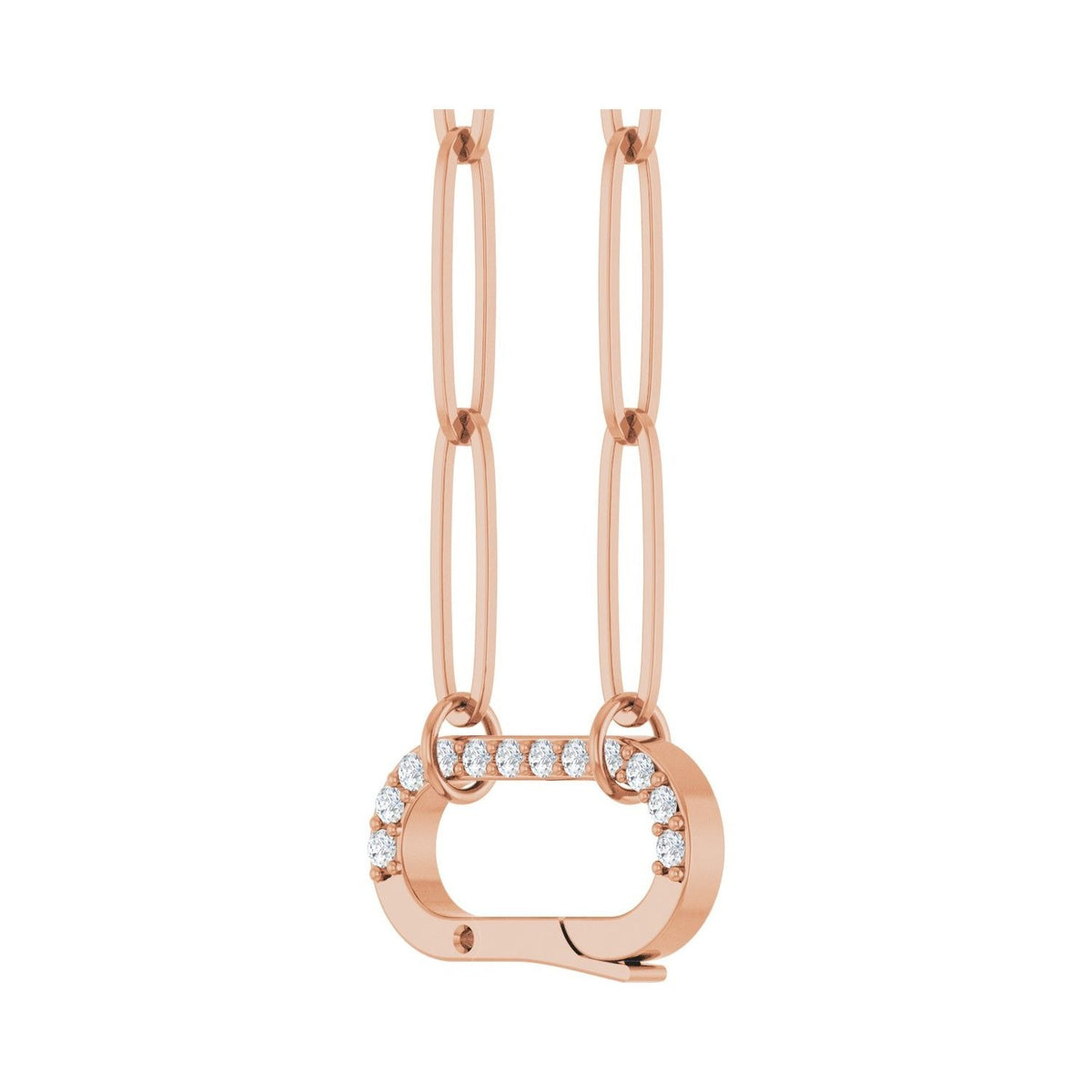 Sapphire Row Natural Diamond Pavé Carabiner Charm Necklace - 14K Rose Gold (view 2)