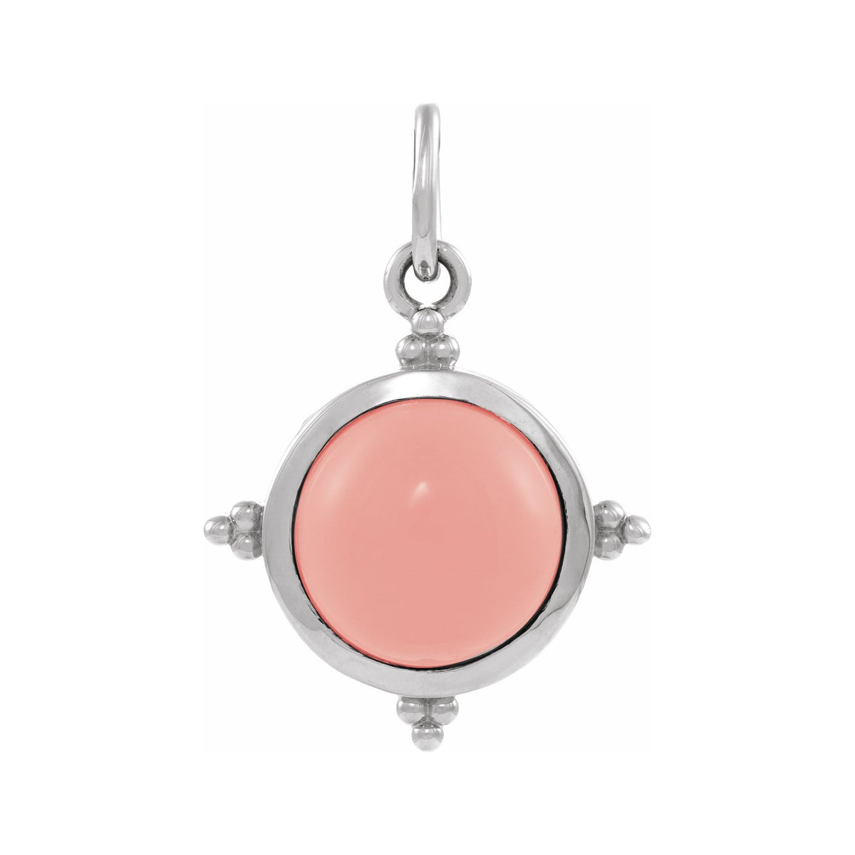 Sapphire Row Natural Gemstone Beaded Cabochon Pendant - Pink Opal, 14K White Gold