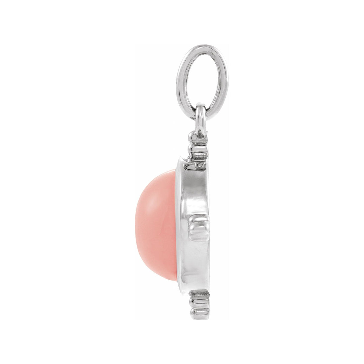 Sapphire Row Natural Gemstone Beaded Cabochon Pendant - Pink Opal, 14K White Gold (view 2)