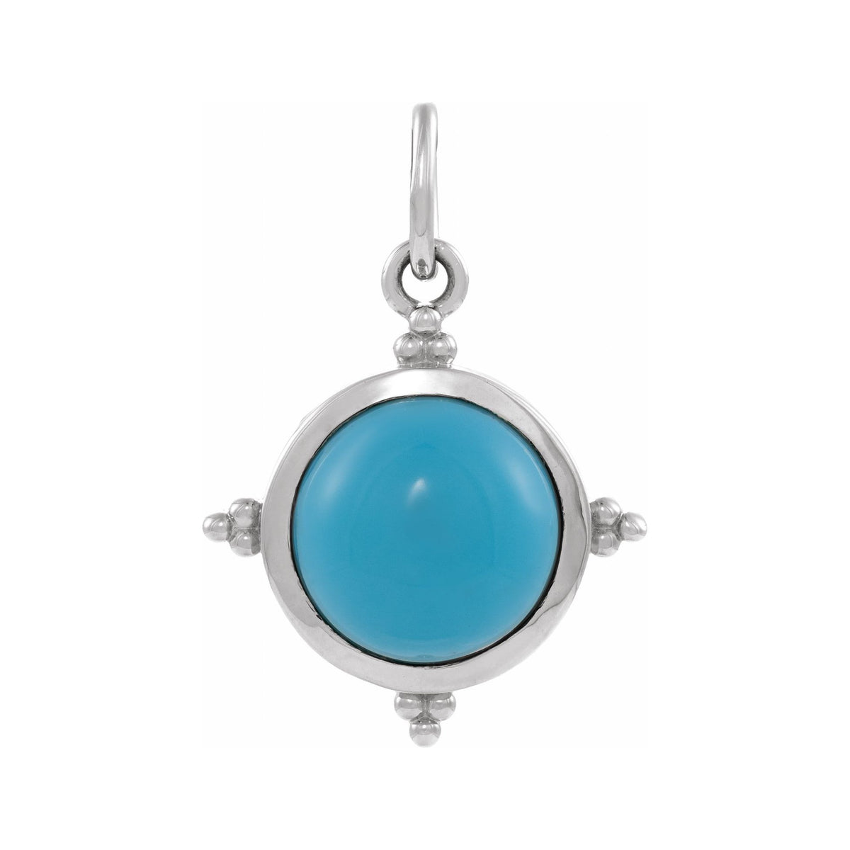 Sapphire Row Natural Gemstone Beaded Cabochon Pendant - Turquoise, 14K White Gold