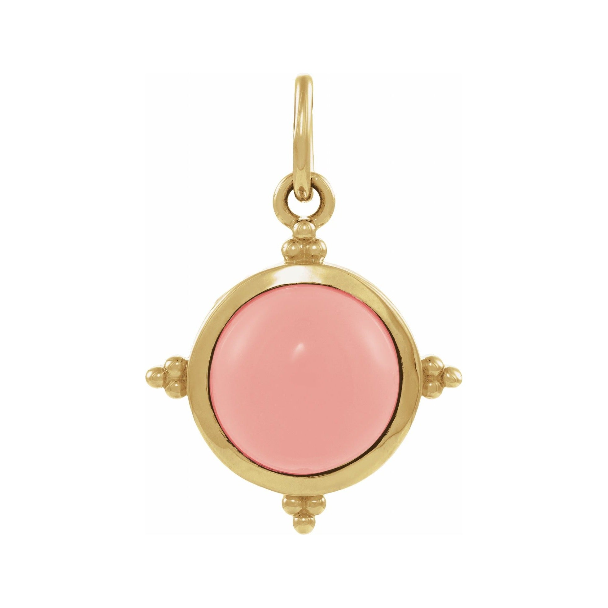 Sapphire Row Natural Gemstone Beaded Cabochon Pendant - Pink Opal, 14K Yellow Gold