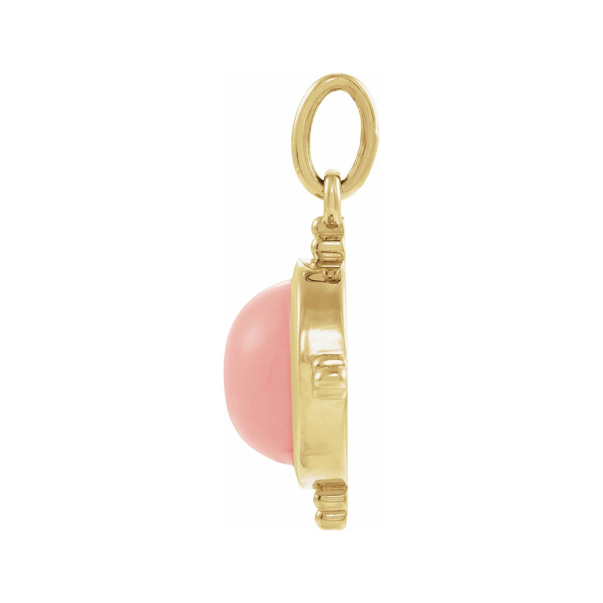 Sapphire Row Natural Gemstone Beaded Cabochon Pendant - Pink Opal, 14K Yellow Gold (view 2)