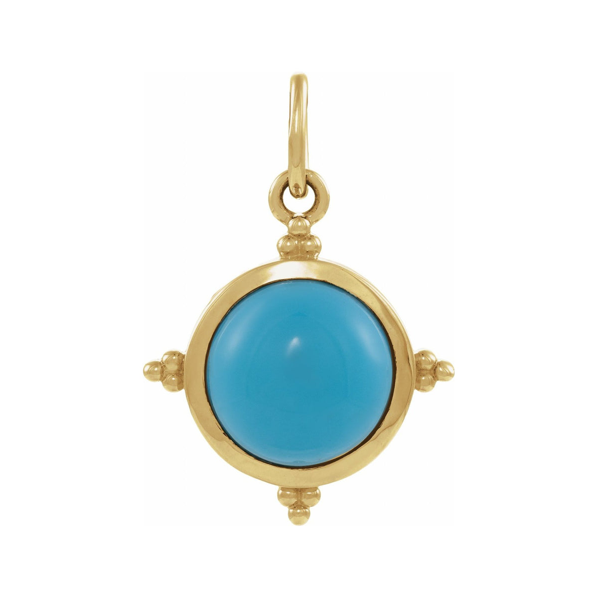 Sapphire Row Natural Gemstone Beaded Cabochon Pendant - Turquoise, 14K Yellow Gold
